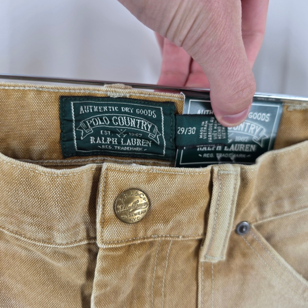 Polo Country Ralph Lauren Mens Tan Double Knee Canvas Carpenter Pants 29x30 NWOT - Picture 3 of 8
